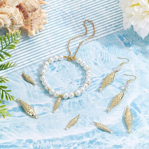 AHANDMAKER 8Pcs 18K Gold Plated Fish Charms Cubic Zirconia Sea Animal Lucky Fish Charm Pendants Hanging Pendants for DIY Bracelet Necklace Earrings Jewelry Making Crafting Accessories in Kuwait