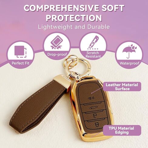 Soft TPU & Leather Key Fob Cover, Compatible with Toyota 2022 2023 2024 2025 2026 etc, Car Key Protector with Keychain (Brown, 4 Buttons) in Kuwait