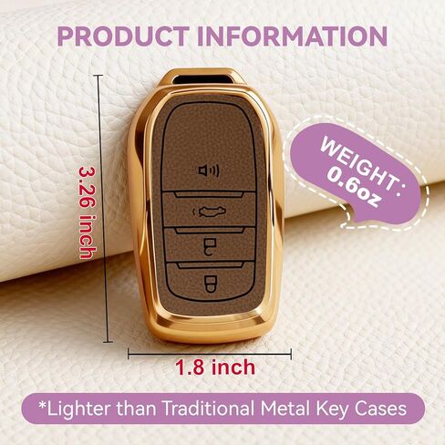 Soft TPU & Leather Key Fob Cover, Compatible with Toyota 2022 2023 2024 2025 2026 etc, Car Key Protector with Keychain (Brown, 4 Buttons) in Kuwait