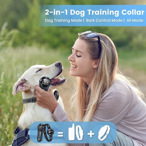 Zivvozivva 2-in-1 Dog Bark Collar & Dog Shock Collar with Remote Control 3300FT, Anti Barking Dog Training Collar IP67 Waterproof 5 Level Sensitivity, E Collar for All Breeds - Blue in Saudi Arabia