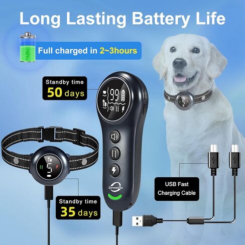 Zivvozivva 2-in-1 Dog Bark Collar & Dog Shock Collar with Remote Control 3300FT, Anti Barking Dog Training Collar IP67 Waterproof 5 Level Sensitivity, E Collar for All Breeds - Blue in Saudi Arabia