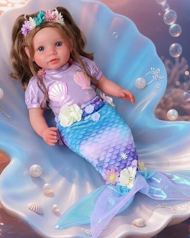 BABESIDE 20 Inch Reborn Baby Dolls Mermaid Girl, Realistic Soft Body Newborn Baby Doll with Shiny Mermaid Tail & Accessories, Mermaid Toy Gift for Kids Age 3+ Girls Birthday Christmas in Kuwait