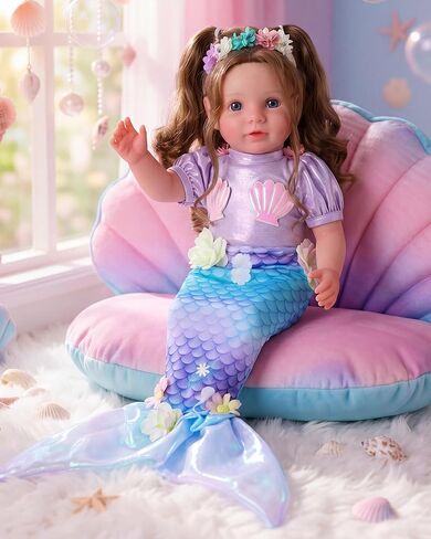 BABESIDE 20 Inch Reborn Baby Dolls Mermaid Girl, Realistic Soft Body Newborn Baby Doll with Shiny Mermaid Tail & Accessories, Mermaid Toy Gift for Kids Age 3+ Girls Birthday Christmas in Kuwait