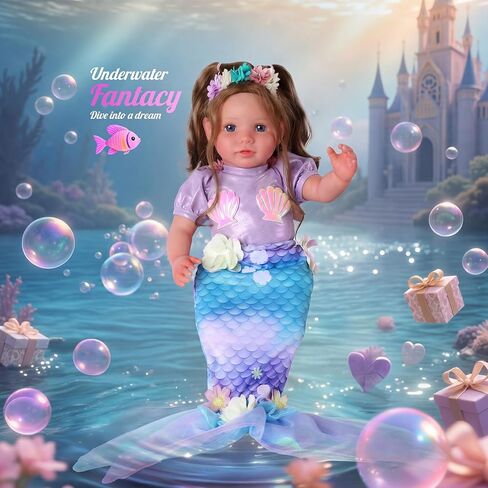 BABESIDE 20 Inch Reborn Baby Dolls Mermaid Girl, Realistic Soft Body Newborn Baby Doll with Shiny Mermaid Tail & Accessories, Mermaid Toy Gift for Kids Age 3+ Girls Birthday Christmas in Kuwait