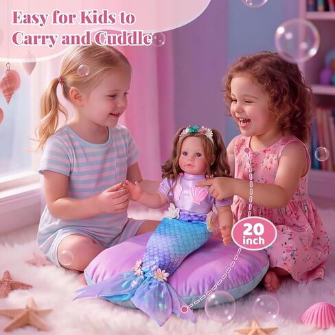 BABESIDE 20 Inch Reborn Baby Dolls Mermaid Girl, Realistic Soft Body Newborn Baby Doll with Shiny Mermaid Tail & Accessories, Mermaid Toy Gift for Kids Age 3+ Girls Birthday Christmas in Kuwait