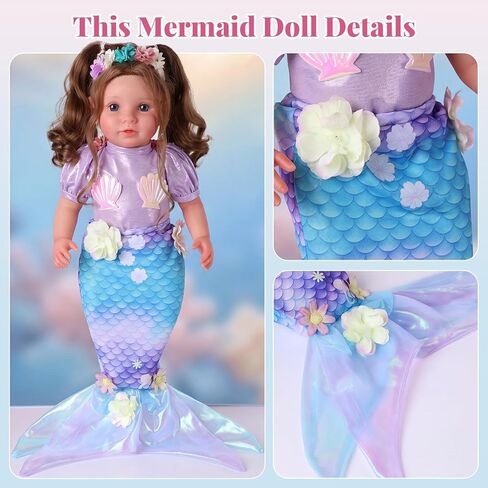 BABESIDE 20 Inch Reborn Baby Dolls Mermaid Girl, Realistic Soft Body Newborn Baby Doll with Shiny Mermaid Tail & Accessories, Mermaid Toy Gift for Kids Age 3+ Girls Birthday Christmas in Kuwait