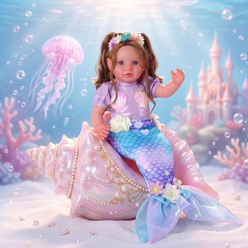 BABESIDE 20 Inch Reborn Baby Dolls Mermaid Girl, Realistic Soft Body Newborn Baby Doll with Shiny Mermaid Tail & Accessories, Mermaid Toy Gift for Kids Age 3+ Girls Birthday Christmas in Kuwait