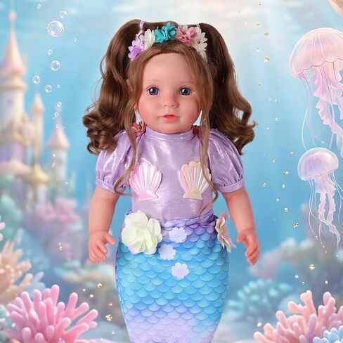BABESIDE 20 Inch Reborn Baby Dolls Mermaid Girl, Realistic Soft Body Newborn Baby Doll with Shiny Mermaid Tail & Accessories, Mermaid Toy Gift for Kids Age 3+ Girls Birthday Christmas in Kuwait