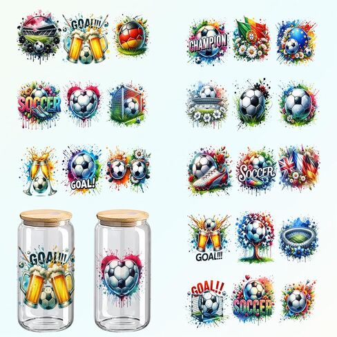 Soccer UV DTF Cup Wraps, 8-Pack Cup World Stickers16 oz Cups, Glass and Wood Crafts, 11 * 5 Inches (781) in Kuwait