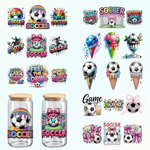 Soccer UV DTF Cup Wraps, 8-Pack Cup World Stickers16 oz Cups, Glass and Wood Crafts, 11 * 5 Inches (781) in Kuwait