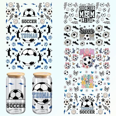 Soccer UV DTF Cup Wraps, 8-Pack Cup World Stickers16 oz Cups, Glass and Wood Crafts, 11 * 5 Inches (781) in Kuwait