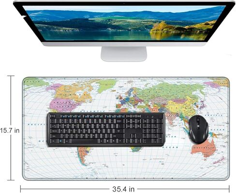 Extended Large Gaming Desk Mat, Colored World Map Non-Slip Rubber XXL Mouse Pad, Table Accessories for Office Decor Laptop Computer Keyboard Mouse Mat Mousepad, 35.4x15.7 in in Kuwait
