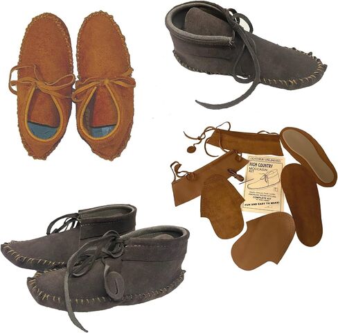 Make Your Own Moccasins - DIY Leather Moccasin Craft Project - Handmade Moccasins Kit - Miscellaneous Brown or Tan Colors (Size 11 - Suede) in Saudi Arabia