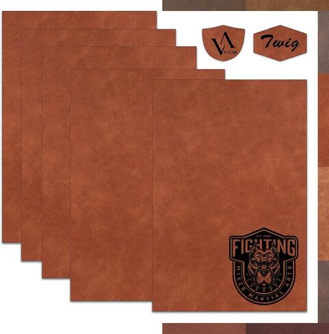Walnut Brown/Silver Laserable Leatherette Sheet Laser Engraving Blanks Rustic Faux Leather Hat Patches Heat Press Iron-on with Heat-Activated Adhesive Back for Cap Crafts Material Supplies,1.6mm,5-Pcs in Saudi Arabia