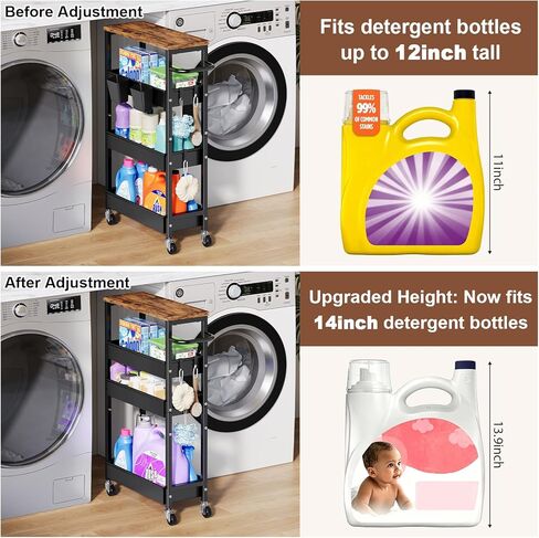 4 Tier Slim Rolling Storage Cart, Metal Narrow Kitchen Cabinet with Wheels,Laundry Room Organization and Storage Shelves for Between Washer and Dryer,7.7 In Skinny Detergent Organizer for Small Spaces in Saudi Arabia