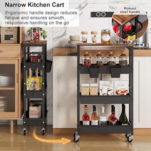 4 Tier Slim Rolling Storage Cart, Metal Narrow Kitchen Cabinet with Wheels,Laundry Room Organization and Storage Shelves for Between Washer and Dryer,7.7 In Skinny Detergent Organizer for Small Spaces in Saudi Arabia