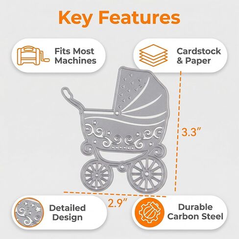 Cutting Dies for Card Making for Manual Cutting Machines, 2pcs Silver Stroller Metal Craft Set, Detailed Wheel Design, Fits Cardstock Paper Crafts for Invitations in Kuwait