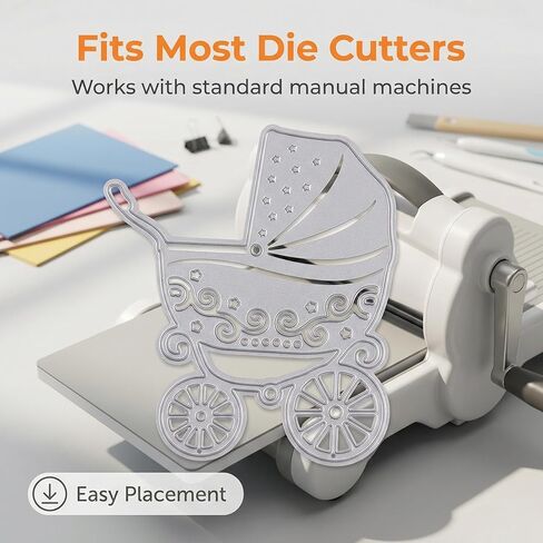 Cutting Dies for Card Making for Manual Cutting Machines, 2pcs Silver Stroller Metal Craft Set, Detailed Wheel Design, Fits Cardstock Paper Crafts for Invitations in Kuwait