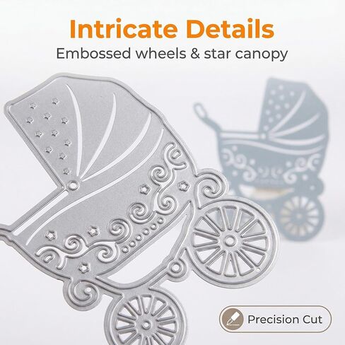 Cutting Dies for Card Making for Manual Cutting Machines, 2pcs Silver Stroller Metal Craft Set, Detailed Wheel Design, Fits Cardstock Paper Crafts for Invitations in Kuwait