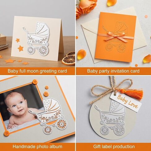 Cutting Dies for Card Making for Manual Cutting Machines, 2pcs Silver Stroller Metal Craft Set, Detailed Wheel Design, Fits Cardstock Paper Crafts for Invitations in Kuwait