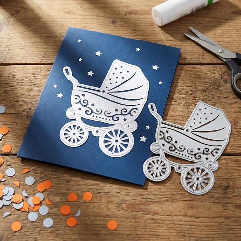 Cutting Dies for Card Making for Manual Cutting Machines, 2pcs Silver Stroller Metal Craft Set, Detailed Wheel Design, Fits Cardstock Paper Crafts for Invitations in Kuwait