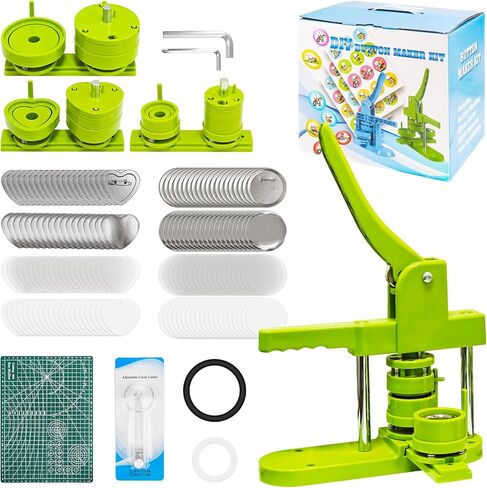 Button Maker Machine Multiple Sizes 1.25" +2.25" Heart+3" Pin Badge Maker Machine Interchangeable Die Molds with Cutting Mat Circle Cutter, Refills for DIY Button Badge 32mm+58mm+75mm in Kuwait