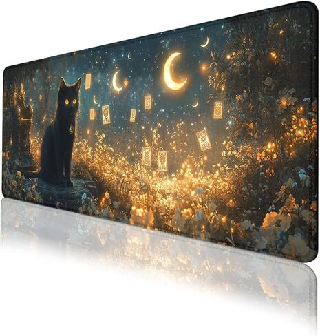 Tarot Cards Gaming Mouse Pad, Crescent Moon Mysterious Black Cat Desk Mat, Non-Slip XL Computer Big Mouse Mat with Keyboard Pad for Work, Gamer, Office, Home 31.5 x 11.8 inch in Saudi Arabia