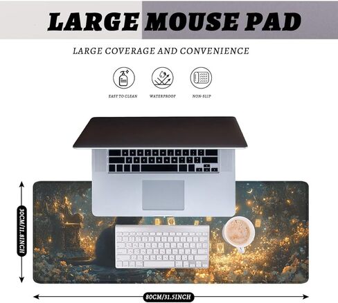 Tarot Cards Gaming Mouse Pad, Crescent Moon Mysterious Black Cat Desk Mat, Non-Slip XL Computer Big Mouse Mat with Keyboard Pad for Work, Gamer, Office, Home 31.5 x 11.8 inch in Saudi Arabia