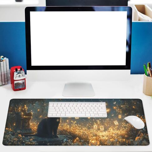 Tarot Cards Gaming Mouse Pad, Crescent Moon Mysterious Black Cat Desk Mat, Non-Slip XL Computer Big Mouse Mat with Keyboard Pad for Work, Gamer, Office, Home 31.5 x 11.8 inch in Saudi Arabia