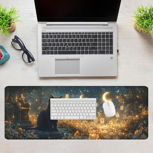 Tarot Cards Gaming Mouse Pad, Crescent Moon Mysterious Black Cat Desk Mat, Non-Slip XL Computer Big Mouse Mat with Keyboard Pad for Work, Gamer, Office, Home 31.5 x 11.8 inch in Saudi Arabia
