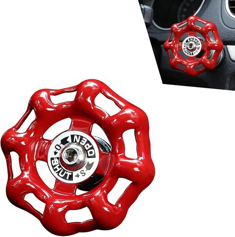 Car Rotary Knob Decor, Industrial Retro Valve Handwheel Start Button Cover, Metal Scratch-resistant Protective Trim, Self-adhesive Interior Accessory for Most Cars (Red) in Saudi Arabia