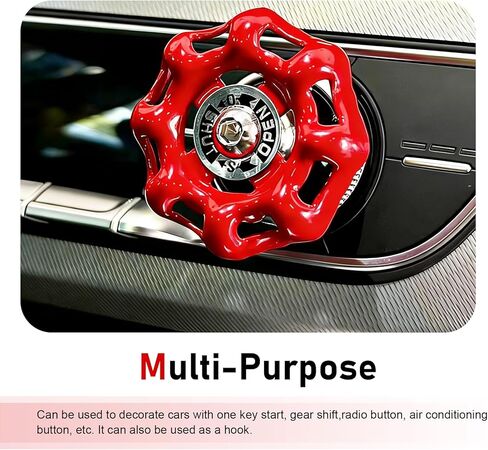 Car Rotary Knob Decor, Industrial Retro Valve Handwheel Start Button Cover, Metal Scratch-resistant Protective Trim, Self-adhesive Interior Accessory for Most Cars (Red) in Saudi Arabia