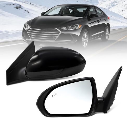 Right Passenger Side Mirror Assembly Compatible with Elan-tra 2017 2018 2019 2020 with Heated & Manual Folding & Power Glass and Blind Spot 87620F3020 HY1321226 Gloss Black (7 Pins) (Right) in Kuwait