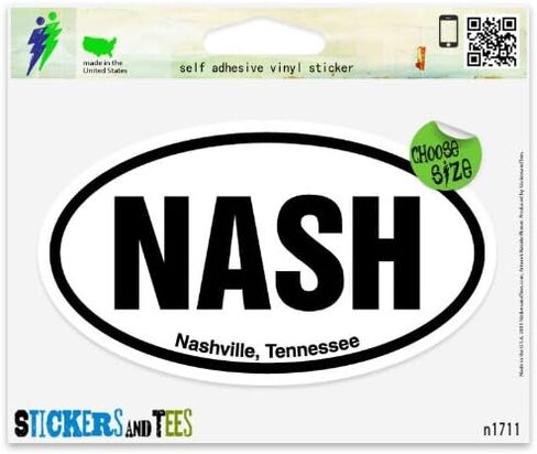 NASH Nashville Tennessee Oval Vinyl Car Bumper Window Sticker 5" x 3" in Kuwait