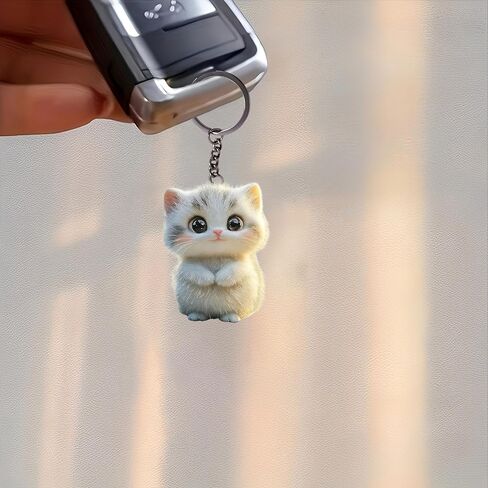 Acrylic Fluffy Kitten Keychain - Cute Big-Eye Cat Key Ring for Keys, Bags, Cars | Ideal Gift for Cat Lovers/YSK-51 in Kuwait