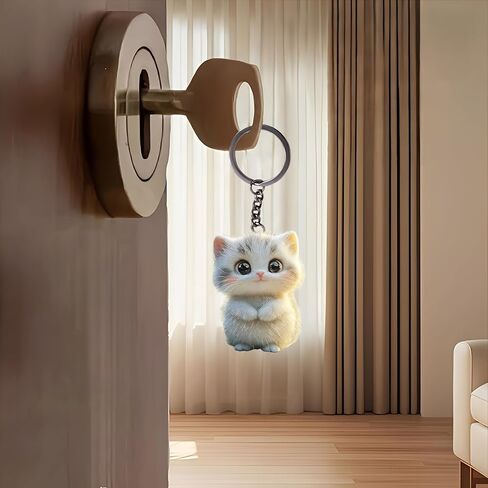 Acrylic Fluffy Kitten Keychain - Cute Big-Eye Cat Key Ring for Keys, Bags, Cars | Ideal Gift for Cat Lovers/YSK-51 in Kuwait