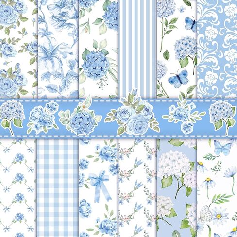 Konsait 24 Sheets Double Sided Hydrangea Scrapbook Paper, 6x6 Inch Blue Floral Craft Paper for Card Making, Junk Journaling, DIY Crafts and Gift Wrapping in Kuwait