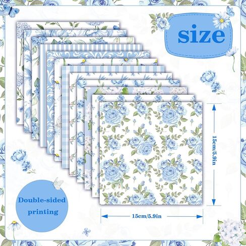 Konsait 24 Sheets Double Sided Hydrangea Scrapbook Paper, 6x6 Inch Blue Floral Craft Paper for Card Making, Junk Journaling, DIY Crafts and Gift Wrapping in Kuwait