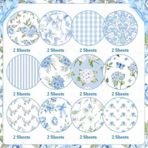 Konsait 24 Sheets Double Sided Hydrangea Scrapbook Paper, 6x6 Inch Blue Floral Craft Paper for Card Making, Junk Journaling, DIY Crafts and Gift Wrapping in Kuwait