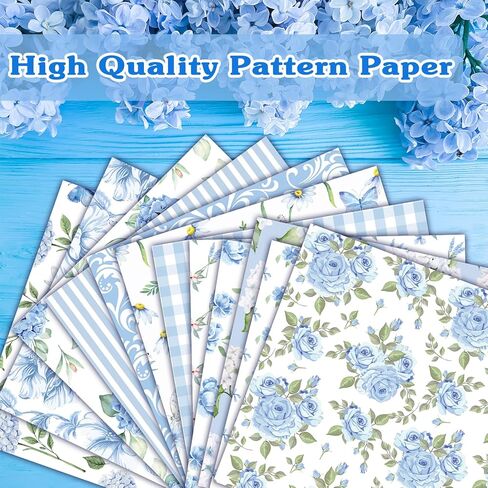 Konsait 24 Sheets Double Sided Hydrangea Scrapbook Paper, 6x6 Inch Blue Floral Craft Paper for Card Making, Junk Journaling, DIY Crafts and Gift Wrapping in Kuwait