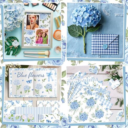 Konsait 24 Sheets Double Sided Hydrangea Scrapbook Paper, 6x6 Inch Blue Floral Craft Paper for Card Making, Junk Journaling, DIY Crafts and Gift Wrapping in Kuwait