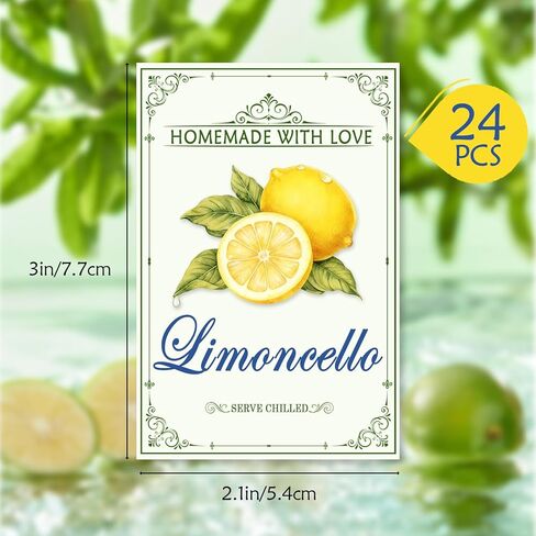 24pcs Waterproof Limoncello Labels Homemade Lemoncello Bottle Labels 2.95''x1.96'' Limoncello Stickers for 8oz,12oz,16oz Decorative Limoncello Labels for Swing Top Glass Bottles in Saudi Arabia
