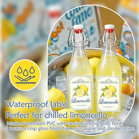 24pcs Waterproof Limoncello Labels Homemade Lemoncello Bottle Labels 2.95''x1.96'' Limoncello Stickers for 8oz,12oz,16oz Decorative Limoncello Labels for Swing Top Glass Bottles in Saudi Arabia