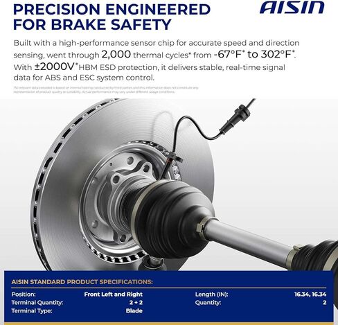 AISIN AFTERMARKET BSFD-00851 Set of 2 Front Left and Right ABS Wheel Speed Sensor - Compatible with Ford E-Transit 2022-2024, Transit-150 Transit-250 Transit-350 2020-2025 in Kuwait
