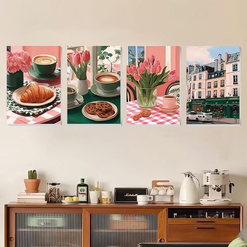 XTCIXAL 4 Pack Paint by Numbers Kit for Adults with Framed and Easel, Food Paint by Number Kits, Afternoon Tea Acrylic Oil Painting with Brushes for Home Wall Decor (8x12 Inch) in Kuwait