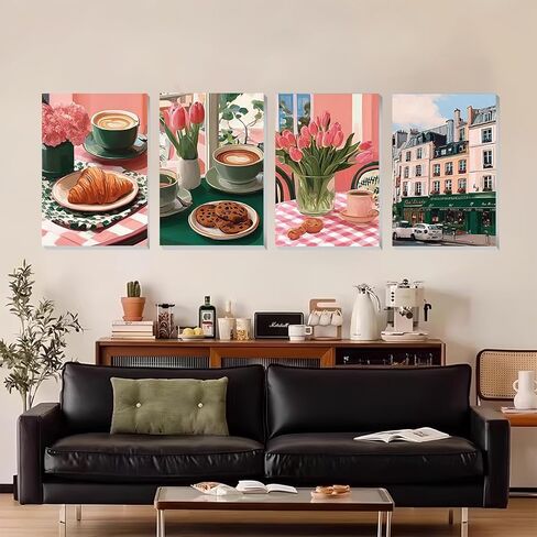 XTCIXAL 4 Pack Paint by Numbers Kit for Adults with Framed and Easel, Food Paint by Number Kits, Afternoon Tea Acrylic Oil Painting with Brushes for Home Wall Decor (8x12 Inch) in Kuwait