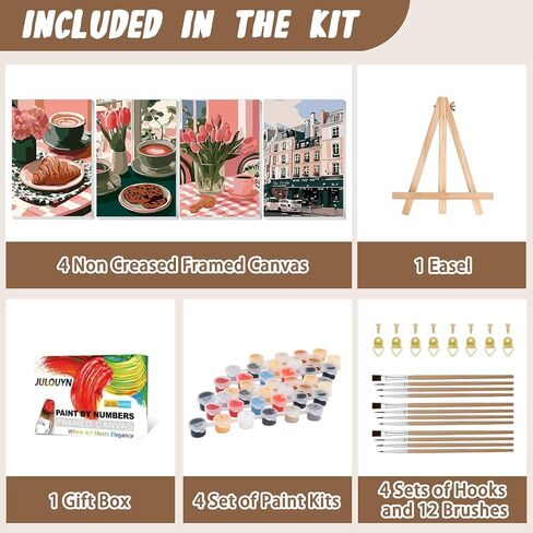 XTCIXAL 4 Pack Paint by Numbers Kit for Adults with Framed and Easel, Food Paint by Number Kits, Afternoon Tea Acrylic Oil Painting with Brushes for Home Wall Decor (8x12 Inch) in Kuwait