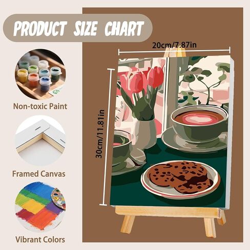 XTCIXAL 4 Pack Paint by Numbers Kit for Adults with Framed and Easel, Food Paint by Number Kits, Afternoon Tea Acrylic Oil Painting with Brushes for Home Wall Decor (8x12 Inch) in Kuwait