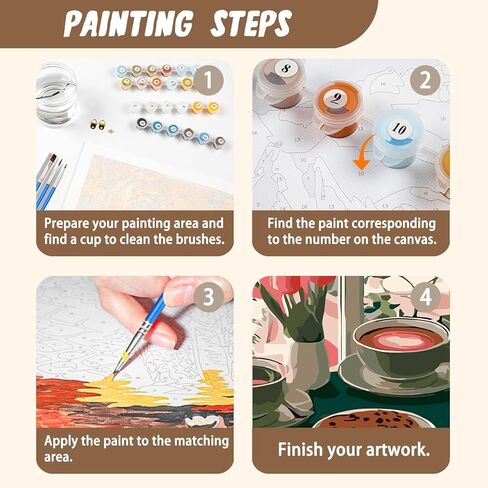 XTCIXAL 4 Pack Paint by Numbers Kit for Adults with Framed and Easel, Food Paint by Number Kits, Afternoon Tea Acrylic Oil Painting with Brushes for Home Wall Decor (8x12 Inch) in Kuwait