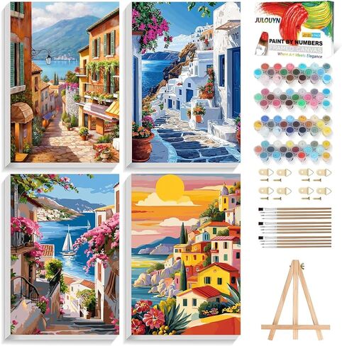 XTCIXAL 4 Pack Paint by Numbers Kit for Adults with Framed and Easel, Food Paint by Number Kits, Afternoon Tea Acrylic Oil Painting with Brushes for Home Wall Decor (8x12 Inch) in Kuwait